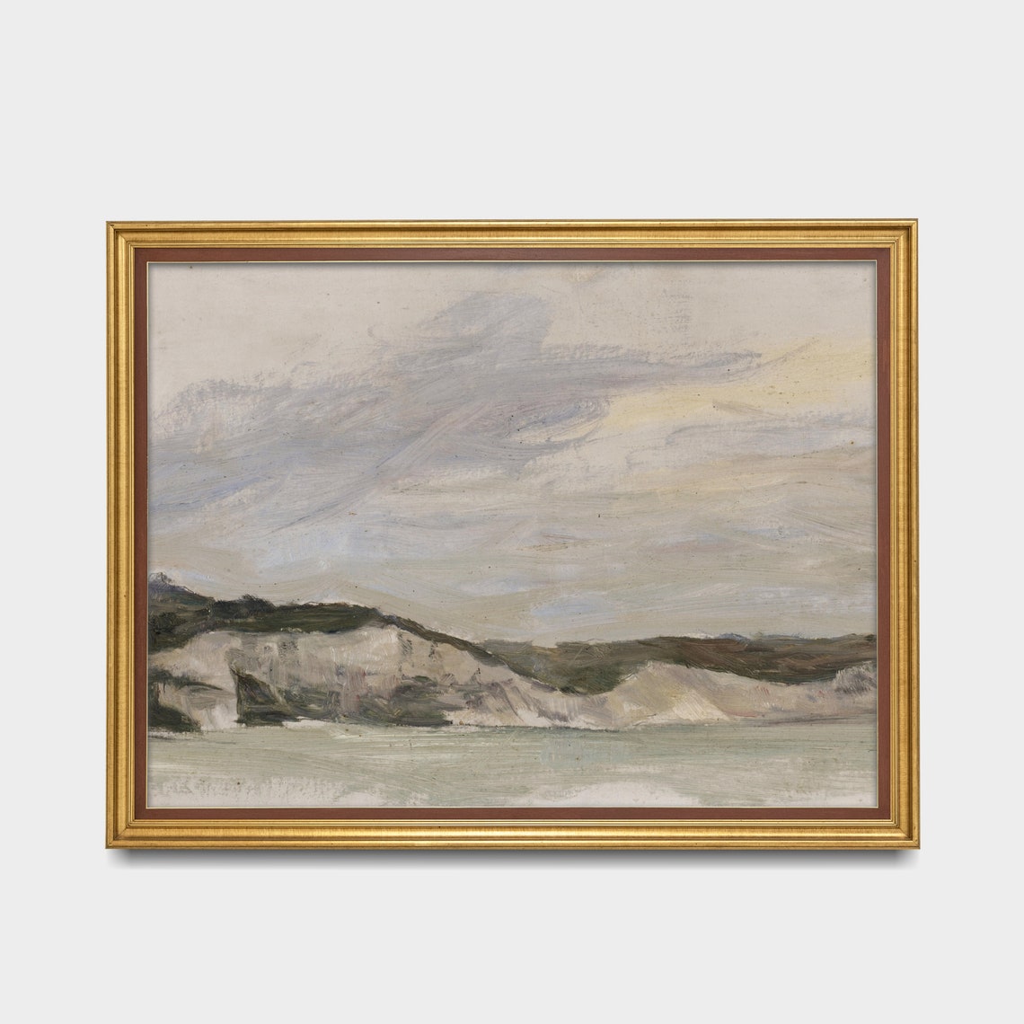 Muted White Chalk Cliffs Coastal Seascape Oil Painting Poster - Image 2