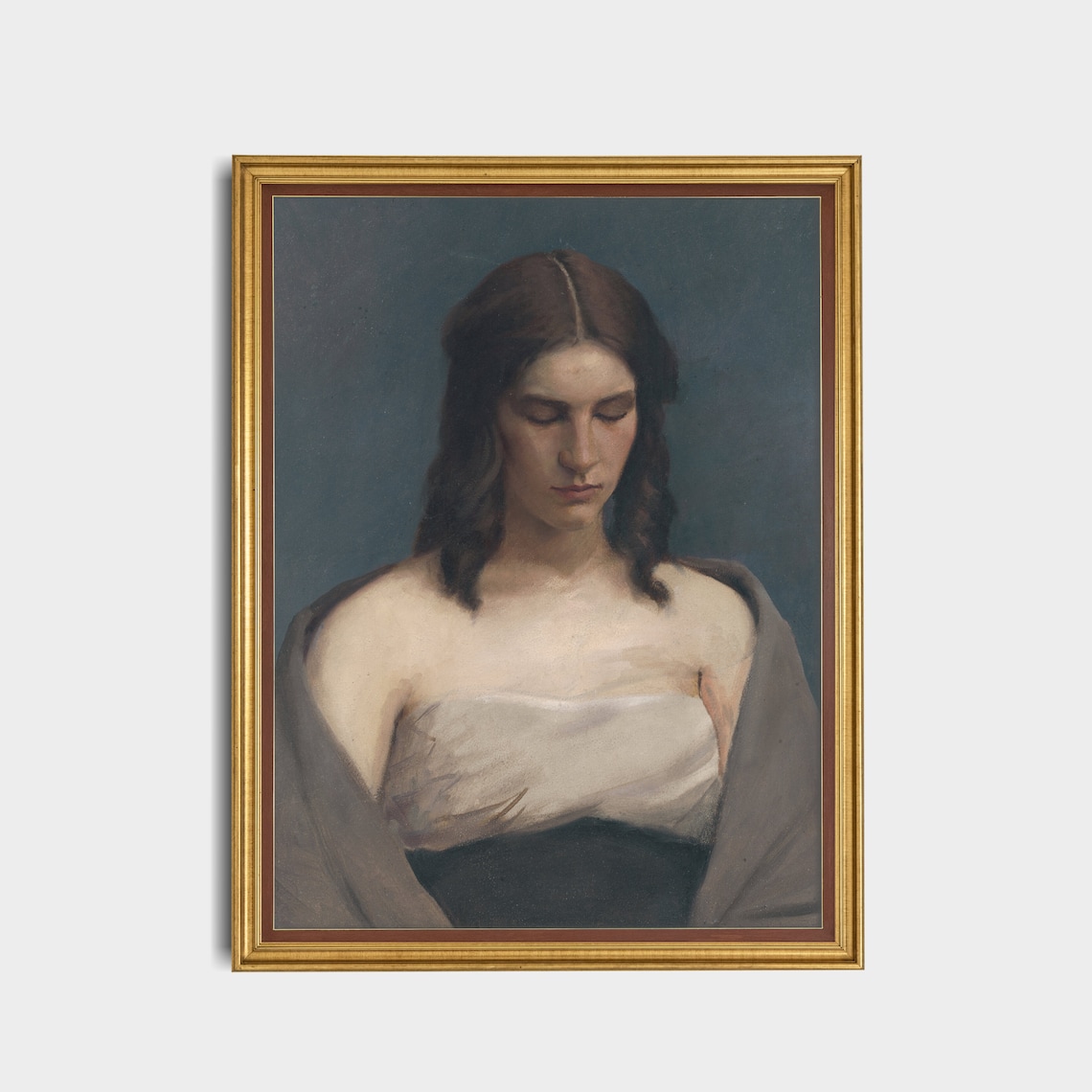 Vintage Portrait of Pensive Young Woman in Strapless Gown Moody Poster - Image 5
