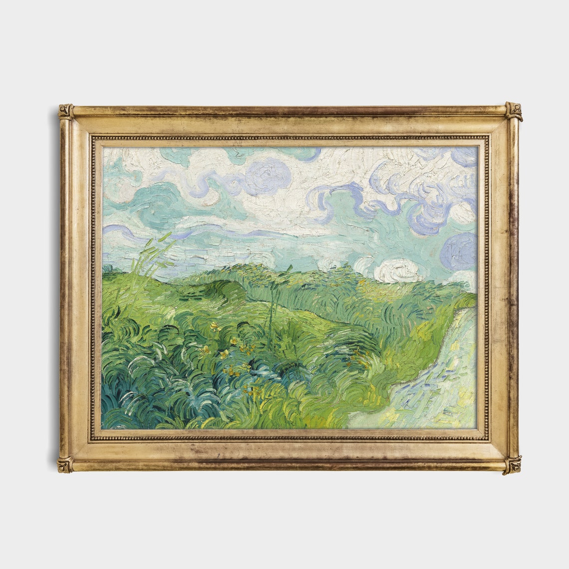 Green Wheat Field Under Swirling Sky Impressionist Landscape Poster - Image 2