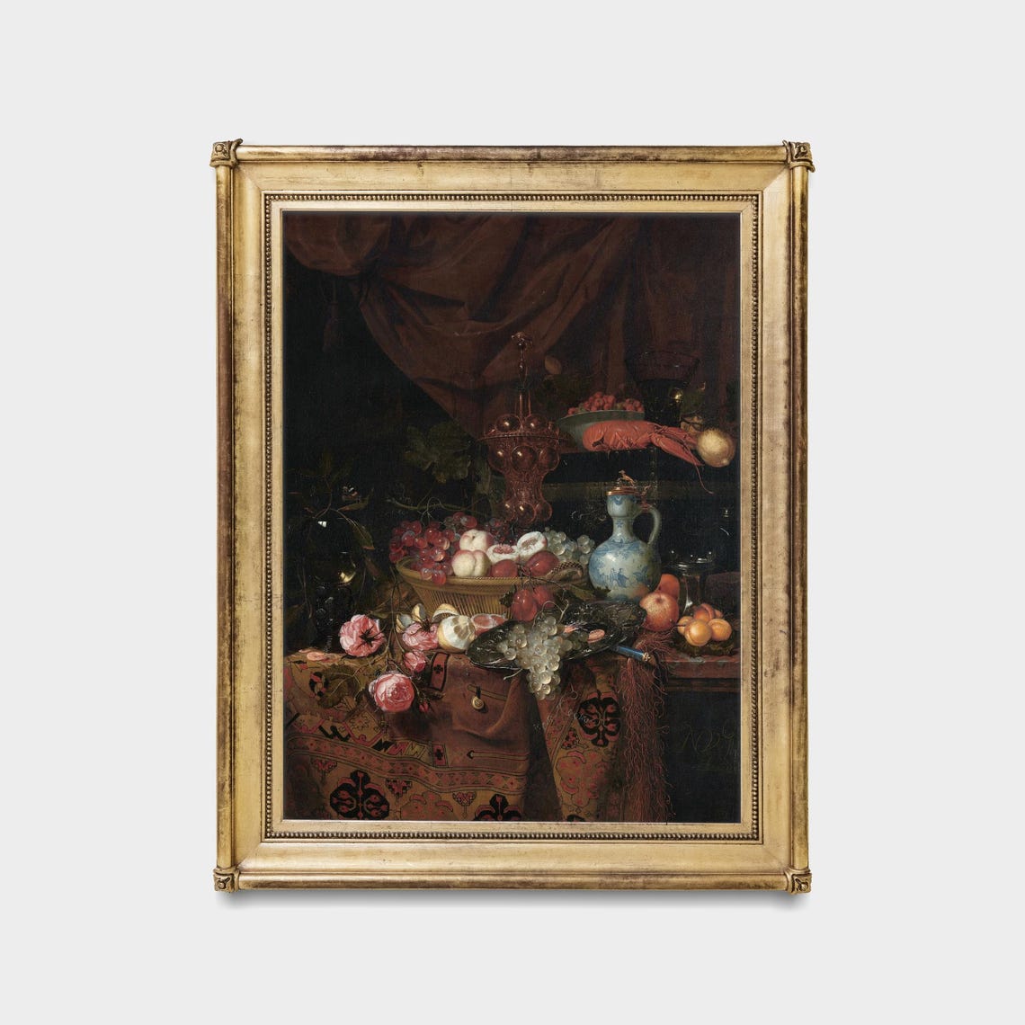 Dutch Banquet Still Life with Lobster Fruit and Roses Vintage Poster - Image 5