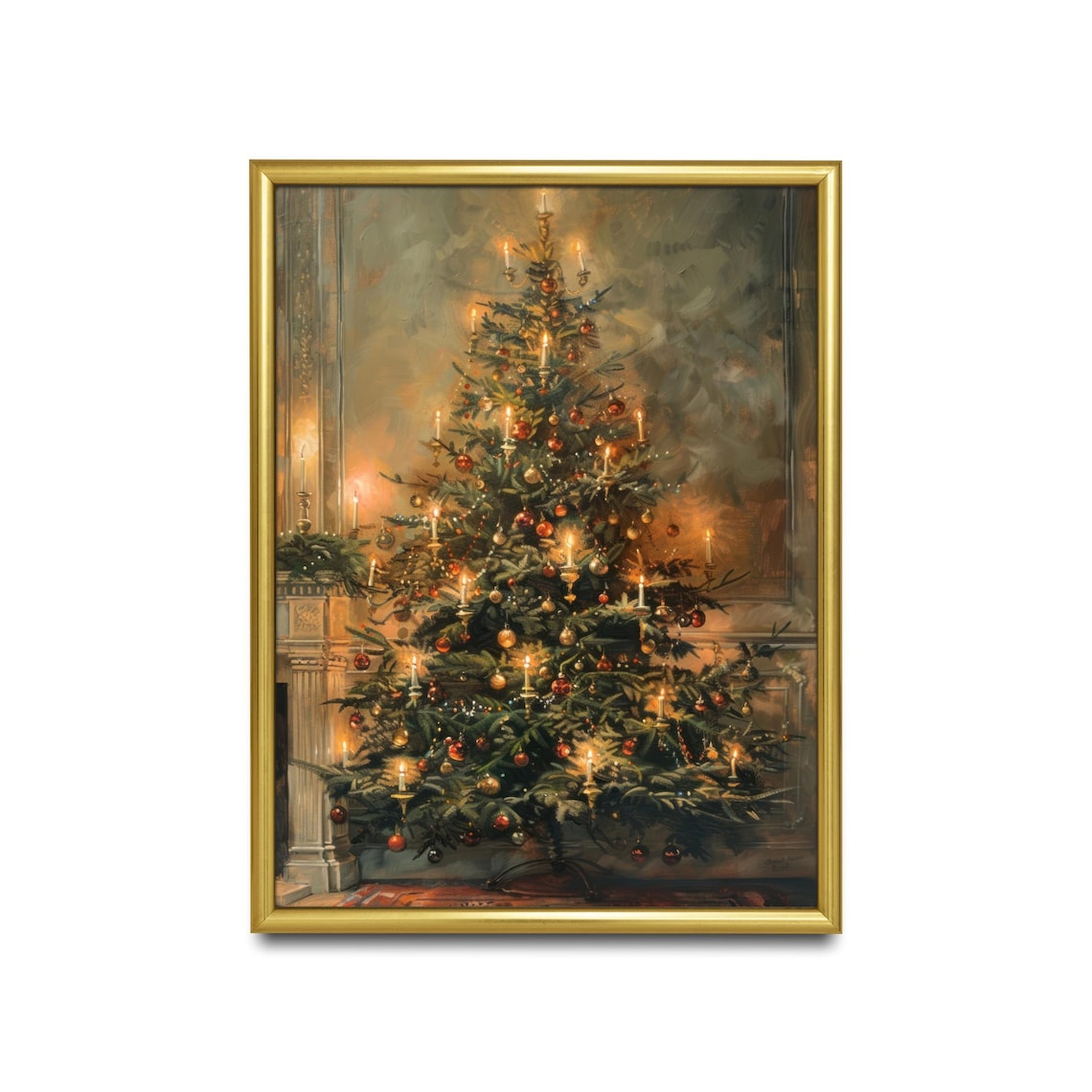 Candlelit Christmas Tree Ornaments Vintage Holiday Art Poster - Image 2