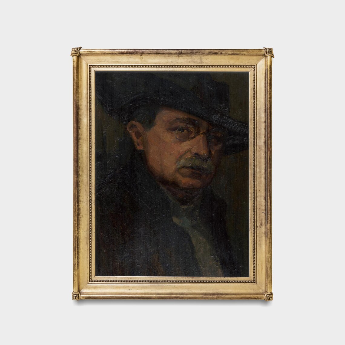 Man With Glasses And Hat Moody Dark Oil Portrait Vintage Poster - Image 5