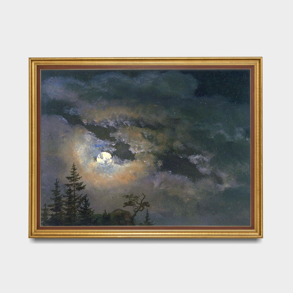 Printed And Shipped Vintage Moonlight Painting Antique Sky Print Moody Rustic Landscape Artwork Dark Academia Fine Art - Image 3