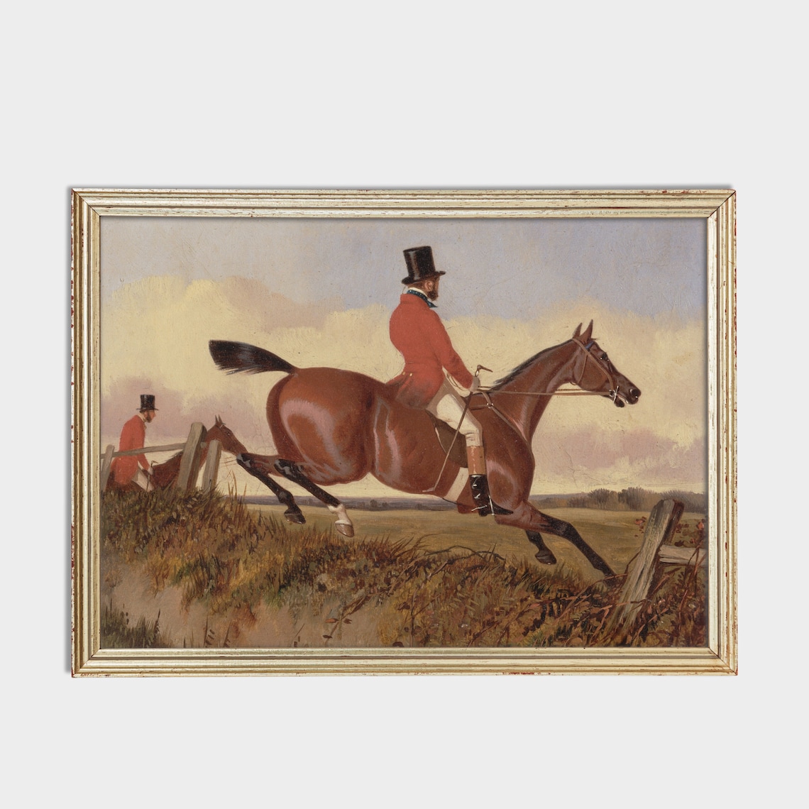 Vintage Fox Hunting Scene of a Rider in Red Jumping a Fence Poster - Image 4