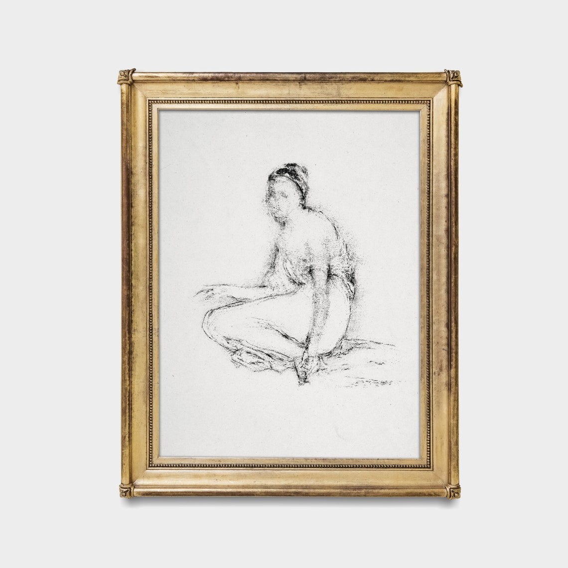 Seated Woman Drapery Study Charcoal Figure Sketch Vintage Poster - Image 4
