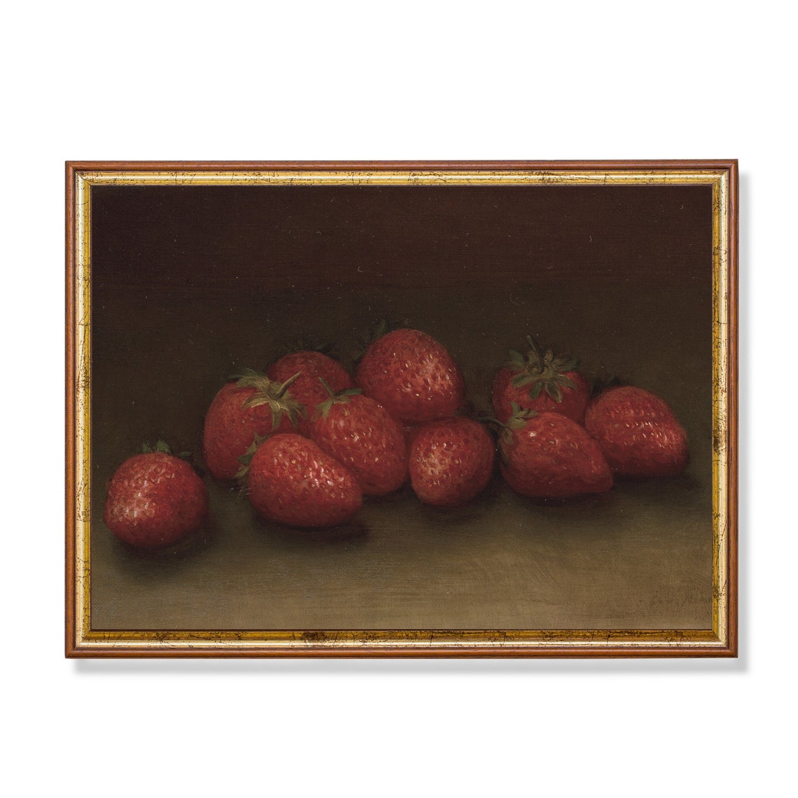 Ripe Strawberries on Dark Table Moody Fruit Still Life Poster
