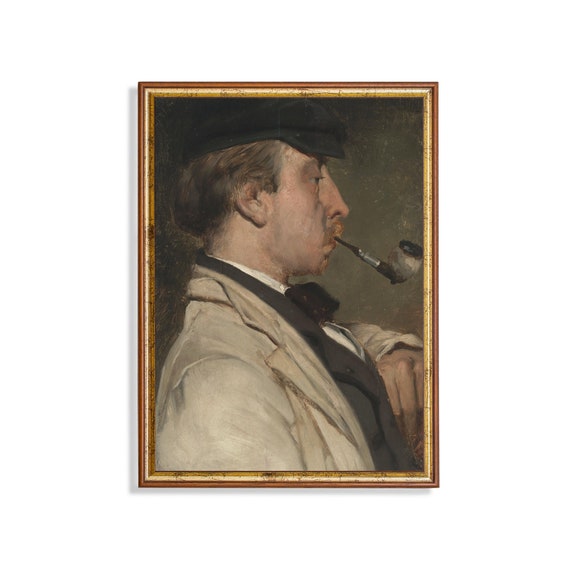 Vintage Portrait Painting Antique Man Portrait Oil Painting Print Rustic Moody Art Wall Art Fine Art