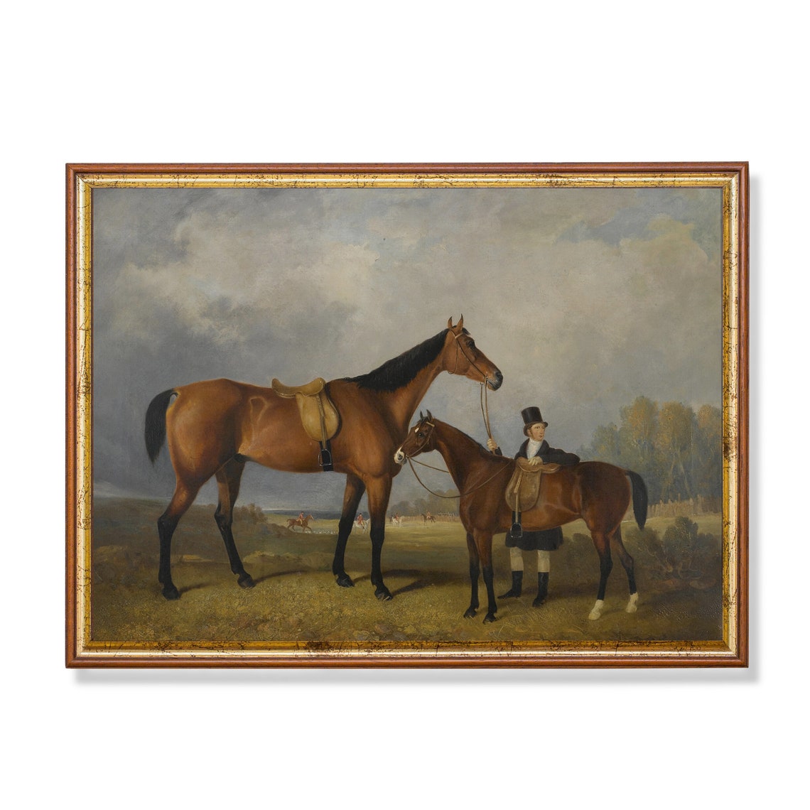 Vintage Horse Painting Antique Equestrian Oil Painting Print Farmhouse Decor Wall Art 18th Century Art