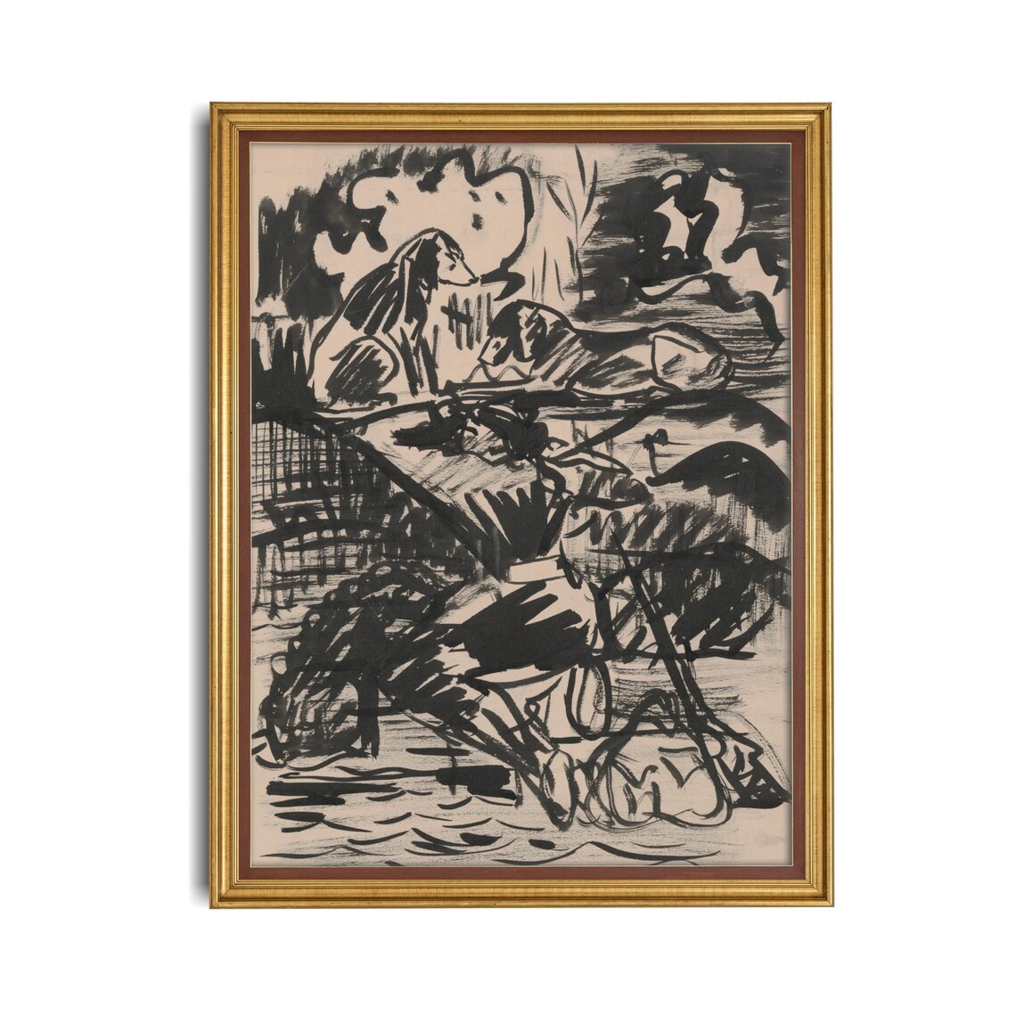 Expressive Black Ink Wash Figure Sketch Vintage Drawing Poster - Image 4