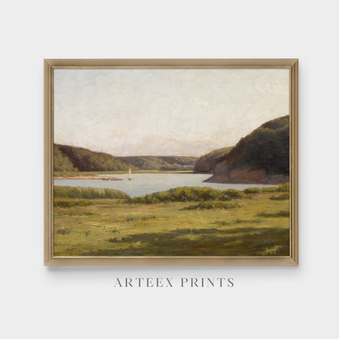 Sailboat on a Calm Lake in a Green Summer Valley Serene Poster - Image 4