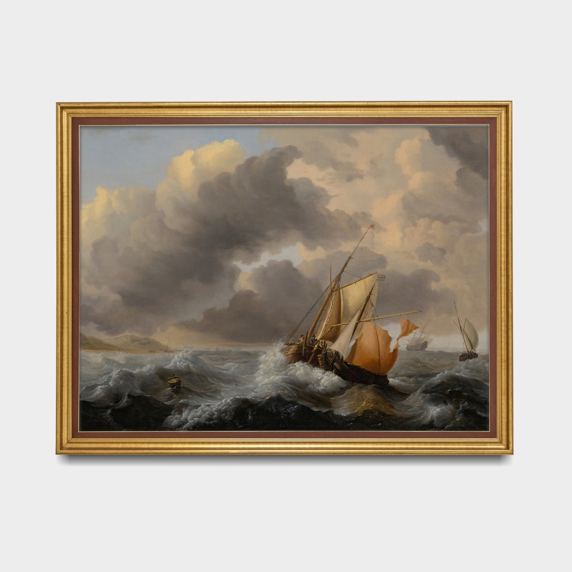 Sailing Ships Battling Stormy Seas Antique Dutch Seascape Poster - Image 3