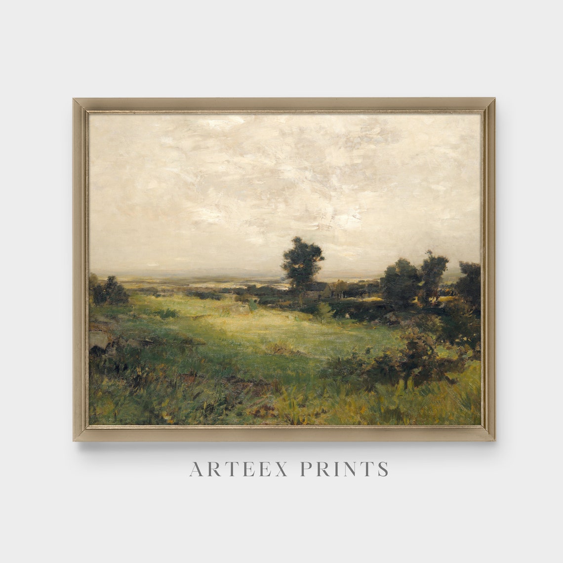 Hazy Summer Meadow with Trees Soft Pastel Vintage Landscape Poster - Image 3