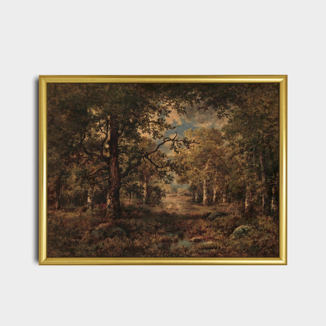 Sunlit Autumn Forest Interior with Tall Oaks Vintage Woodland Poster - Image 2