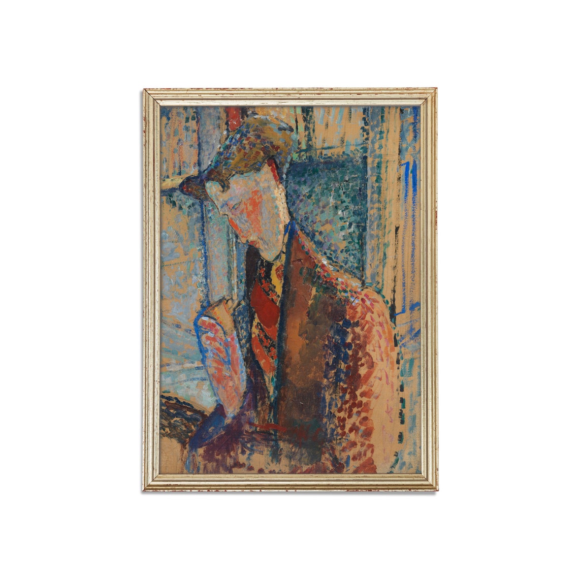 Pointillist Portrait of a Gentleman Wearing a Cap Vintage Poster - Image 5