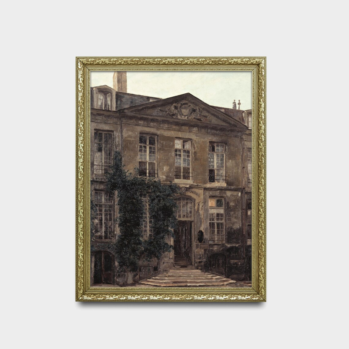 Stone Parisian Townhouse Facade Covered in Ivy Vintage Art Poster - Image 2