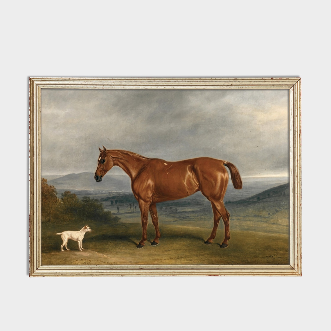 Vintage Horse and Dog Painting, Rustic Wall Art Print - Image 2