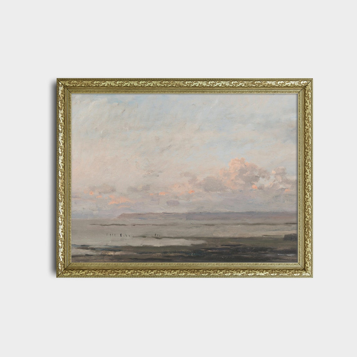 Misty Seascape with Pink Clouds and a Distant Ship Painting Poster - Image 2