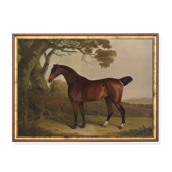 Vintage Horse Painting Antique Equestrian Print Wall Art Moody Rustic Animal Fine Print Farmhouse Decor