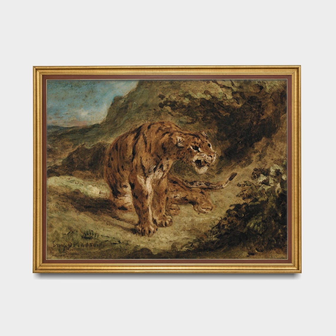 Snarling Tiger Rocky Landscape Dramatic Vintage Animal Art Poster - Image 5