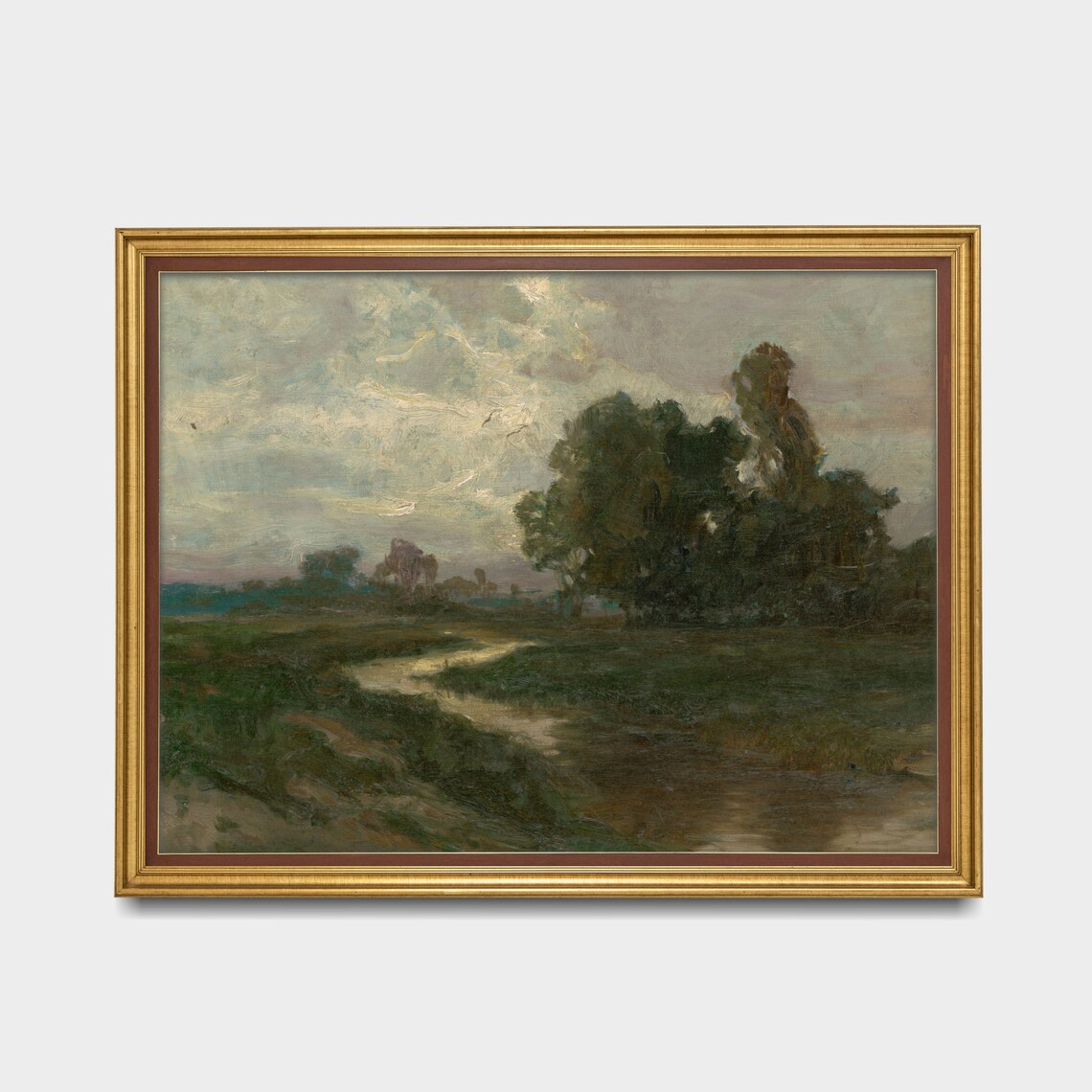 Vintage Landscape Painting Antique Farm Field Moody Print Rustic Countryside Oil Painting Print Farmhouse Decor - Image 2