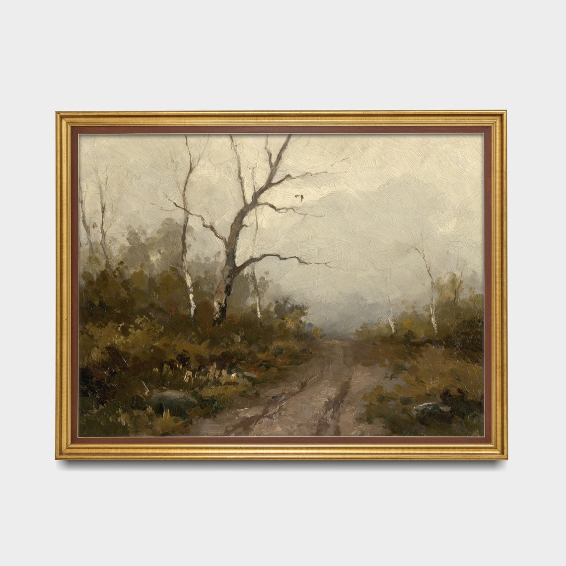 Misty Woodland Path Through Bare Trees Antique Painting Poster - Image 4