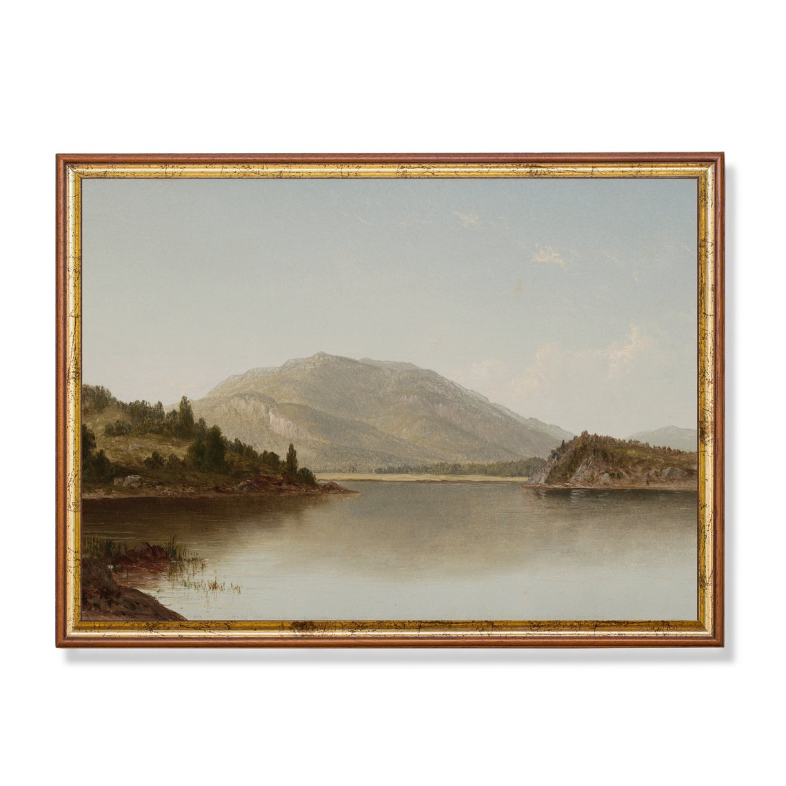 Serene Mountain Lake Vintage Oil Landscape Antique Nature Poster