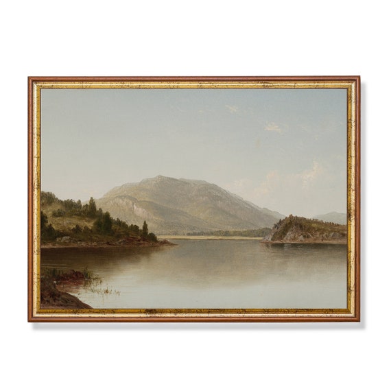 Printed And Shipped Vintage Lake Painting Antique Mountain Landscape Farmhouse Decor Rustic Riverscape Fine Art Physical Prints