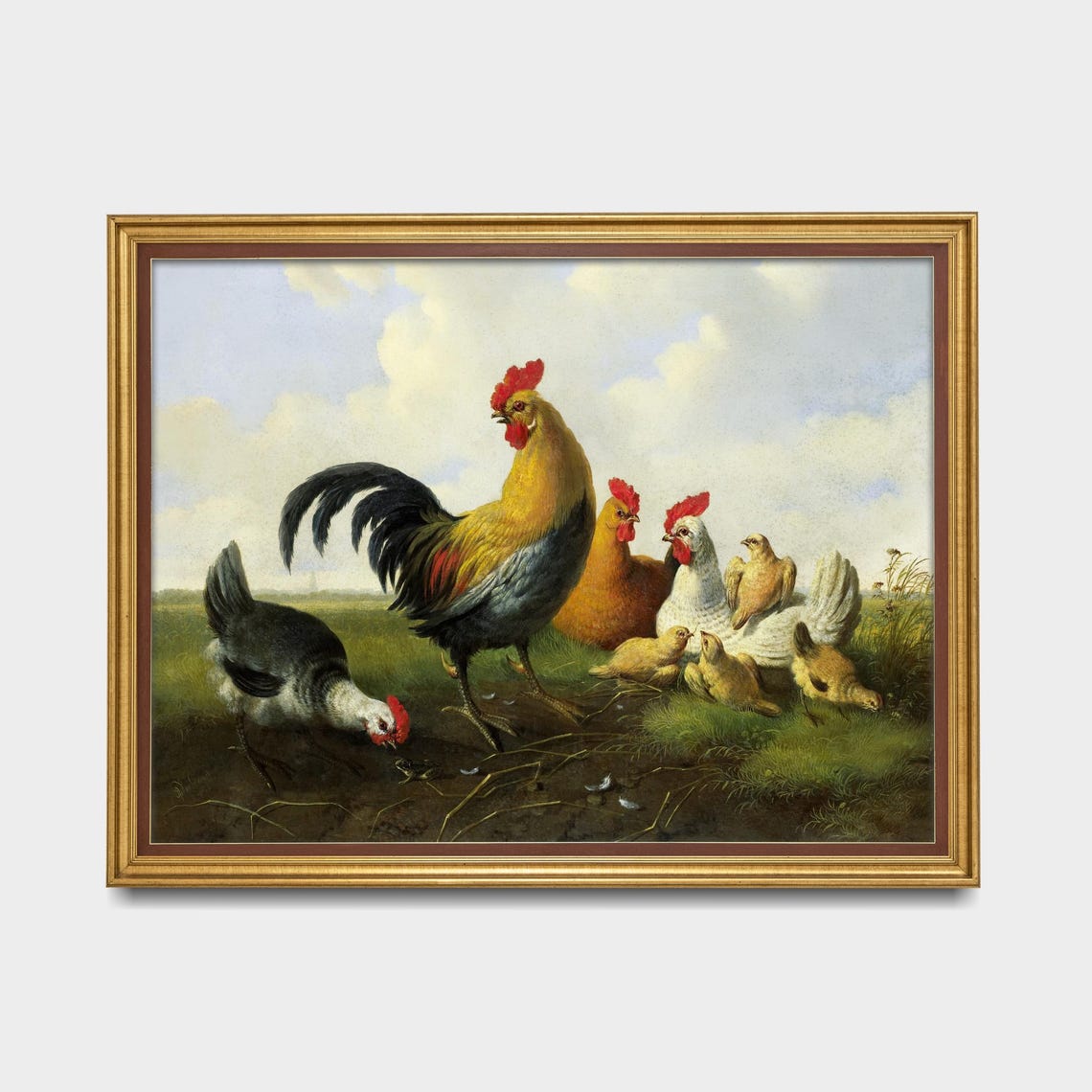 Rooster with Hens and Chicks Farmyard Vintage Poultry Poster - Image 5