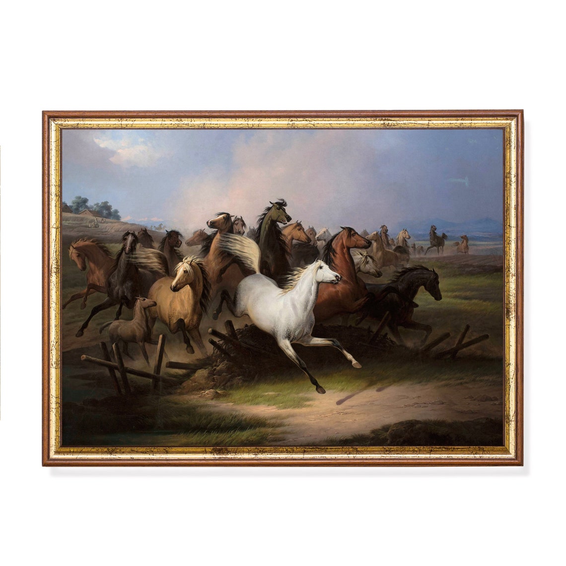 Wild Horses Stampede Across the Plains Vintage Equestrian Poster