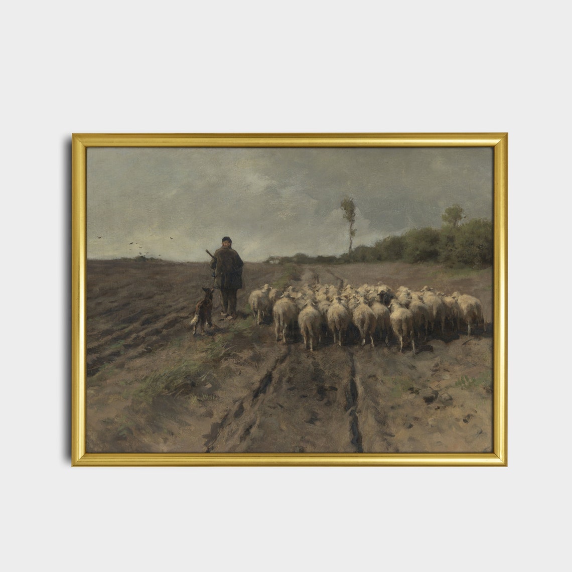 Shepherd With Sheep Flock And Dog Vintage Pastoral Art Poster - Image 5