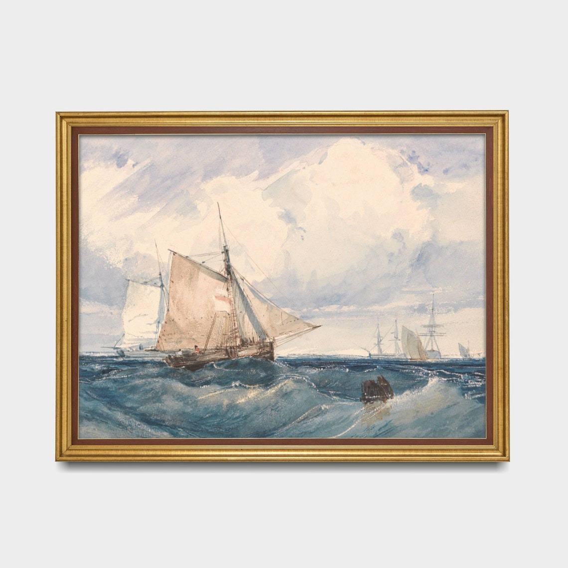 Print And Ship Vintage Sailing Ship Painting Antique Seascape Print Ocean Beach Rustic Art Nautical Decor Mailed Print - Image 3