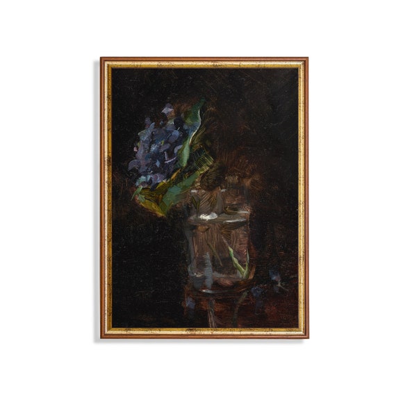 Vintage Still Life With Flowers Antique Floral Painting Dark Academia Moody Rustic Print Wall Art