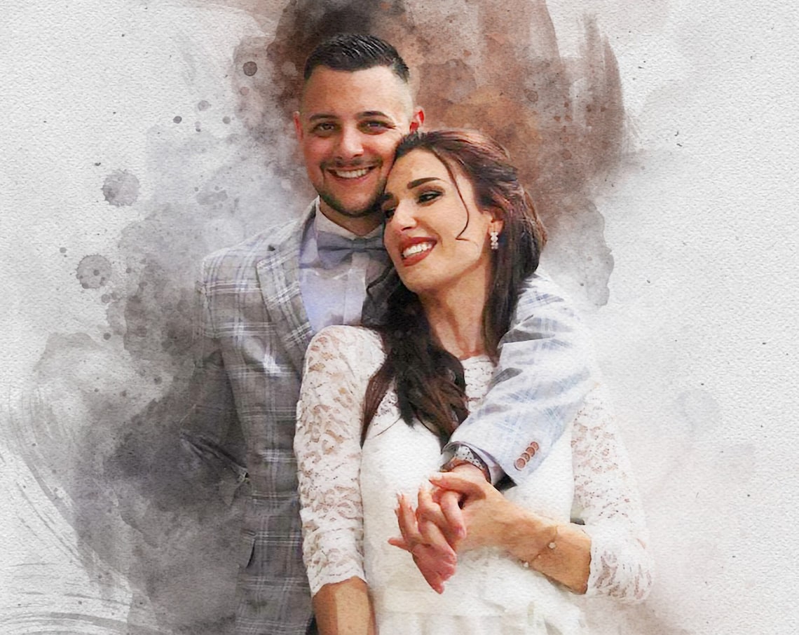 Personalized Couple Portrait Christmas Art Print