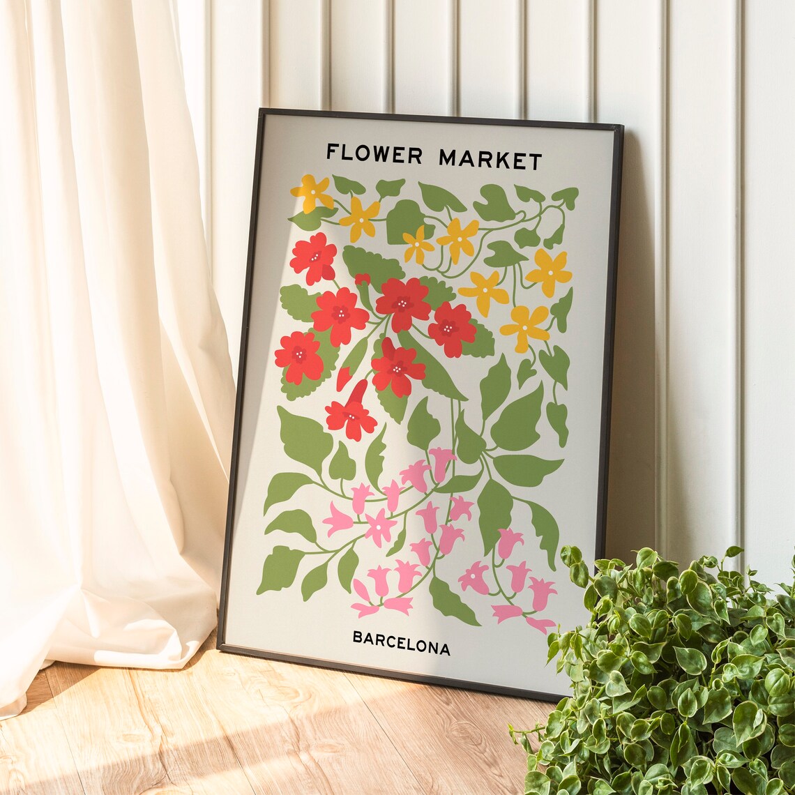 Flower Market Barcelona Red Yellow Blossom Vine Botanical Print - Image 2