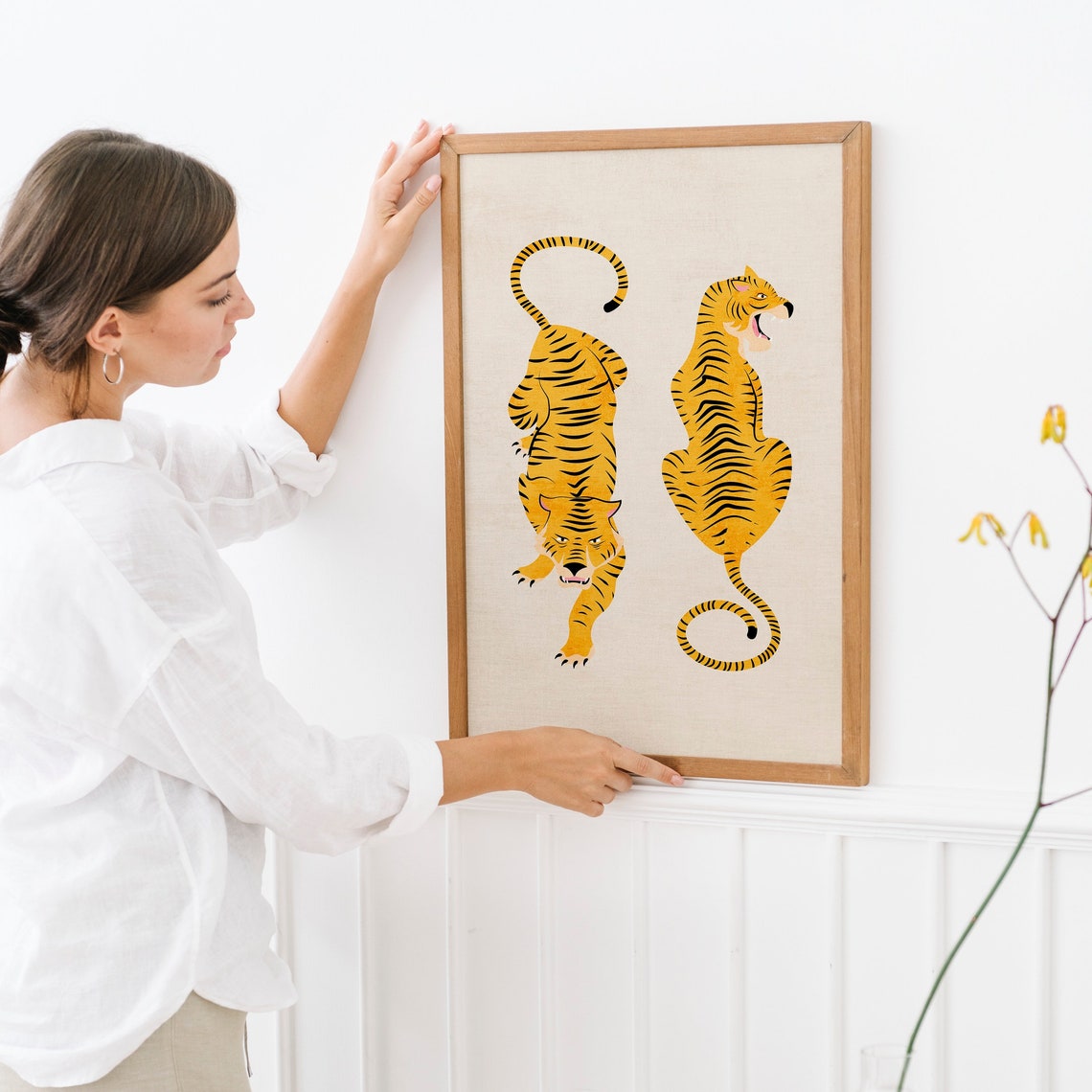 Golden Tiger Duo Mid Century Modern Jungle Animal Art Poster - Image 2