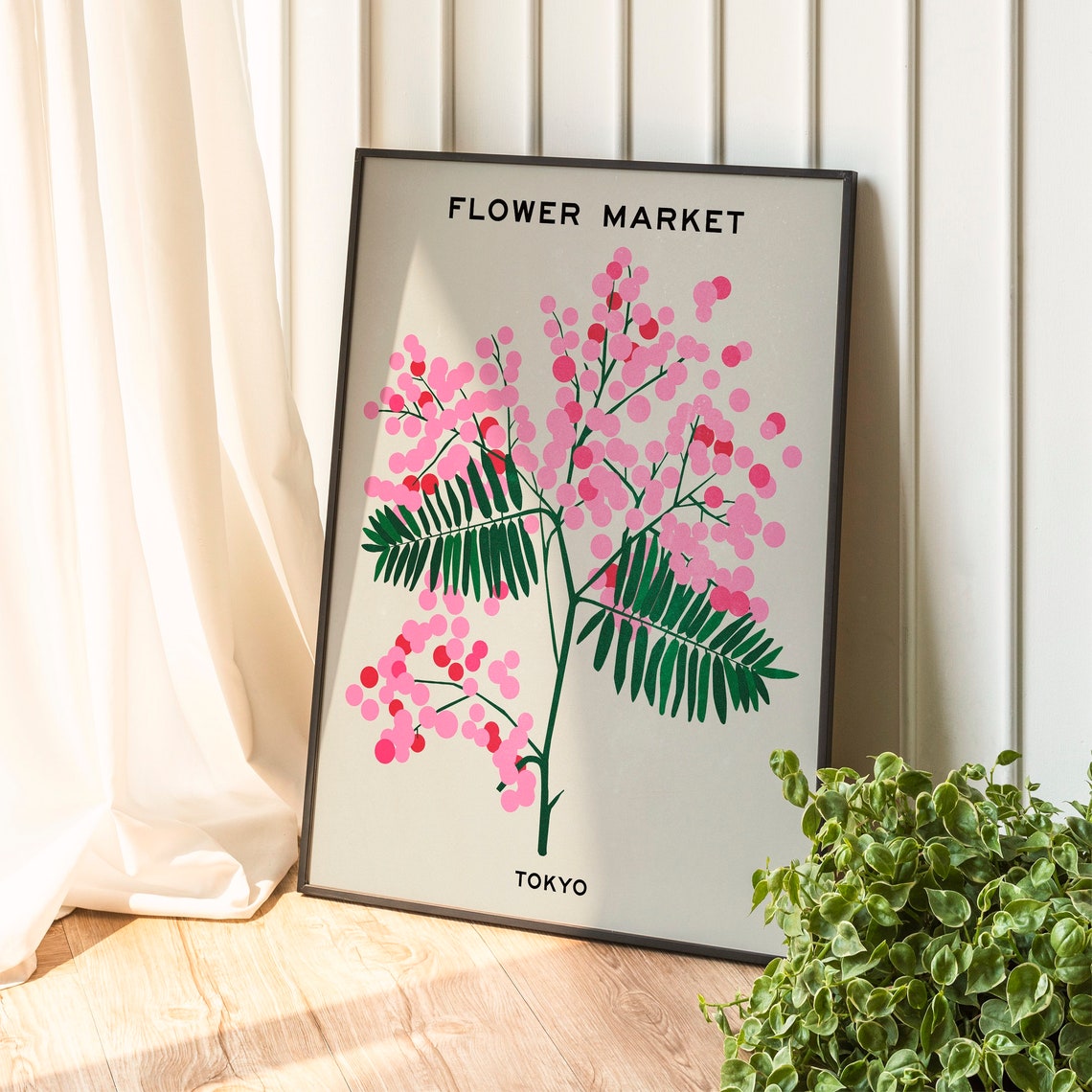 Tokyo Flower Market Pink Blossom Mid Century Botanical Art Print - Image 3