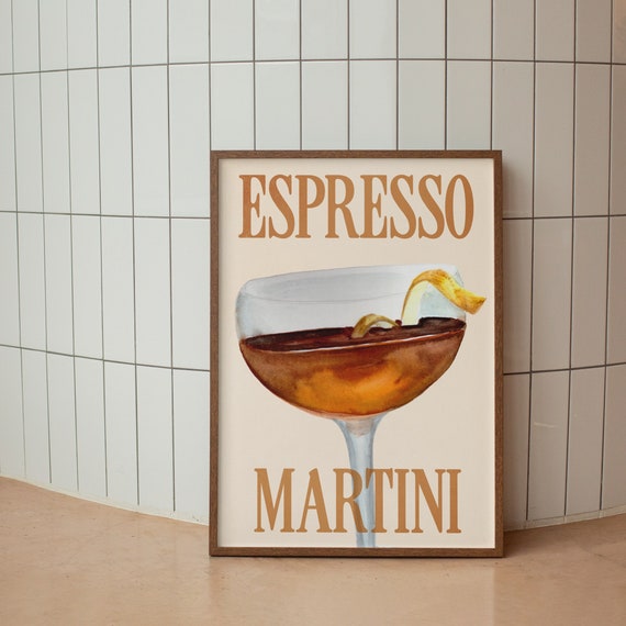 Espresso Martini Retro Cocktail Poster, Mid Century