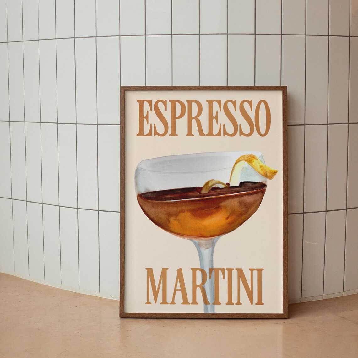 Espresso Martini Retro Cocktail Poster, Mid Century