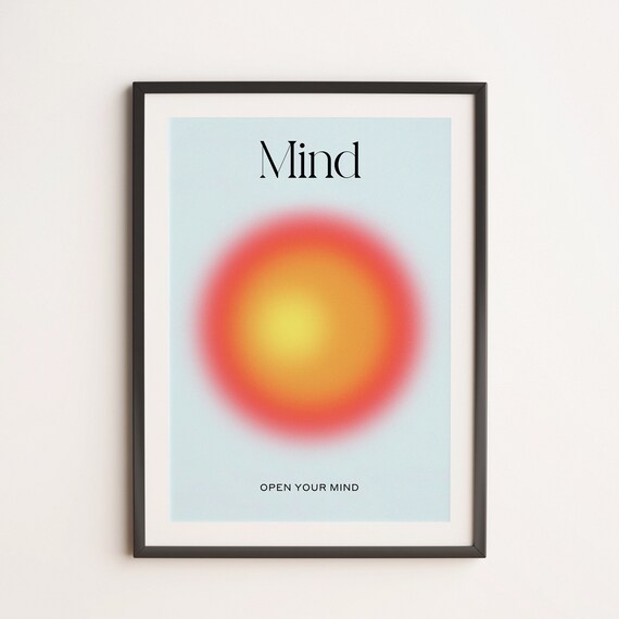 Open Your Mind Red Sun Aura Gradient Minimal Spiritual Wall Art