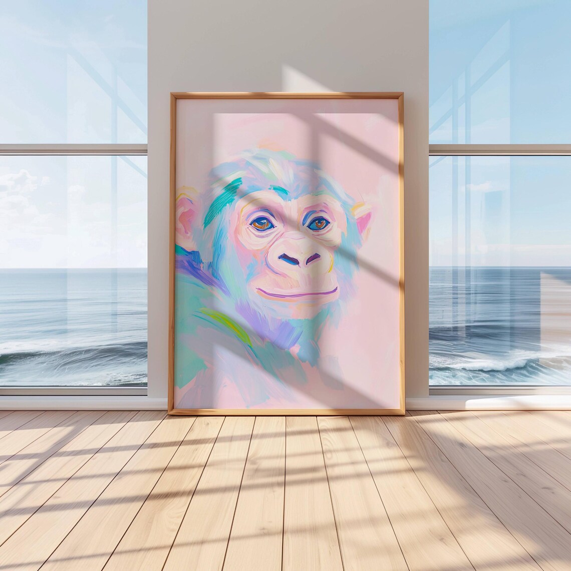 Sweet Baby Monkey Face in Soft Pastel Pink Tones Tender Poster - Image 3