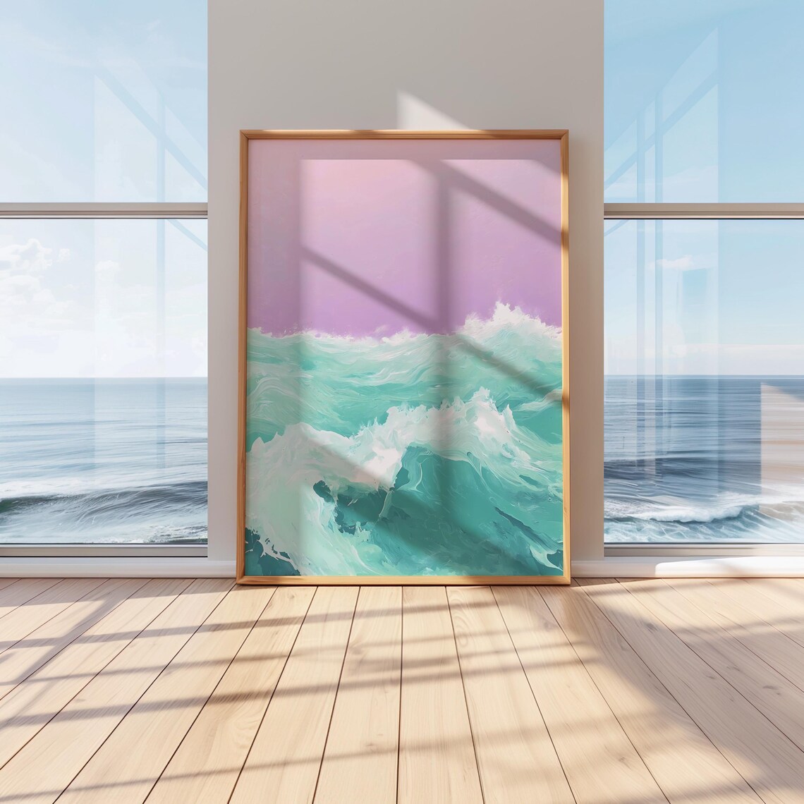 Turquoise Sea Under Parma Purple Sky, Pastel Art - Image 3