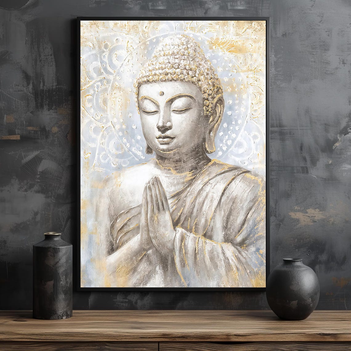 Golden Praying Buddha Serene Zen Spiritual Meditation Poster - Image 2