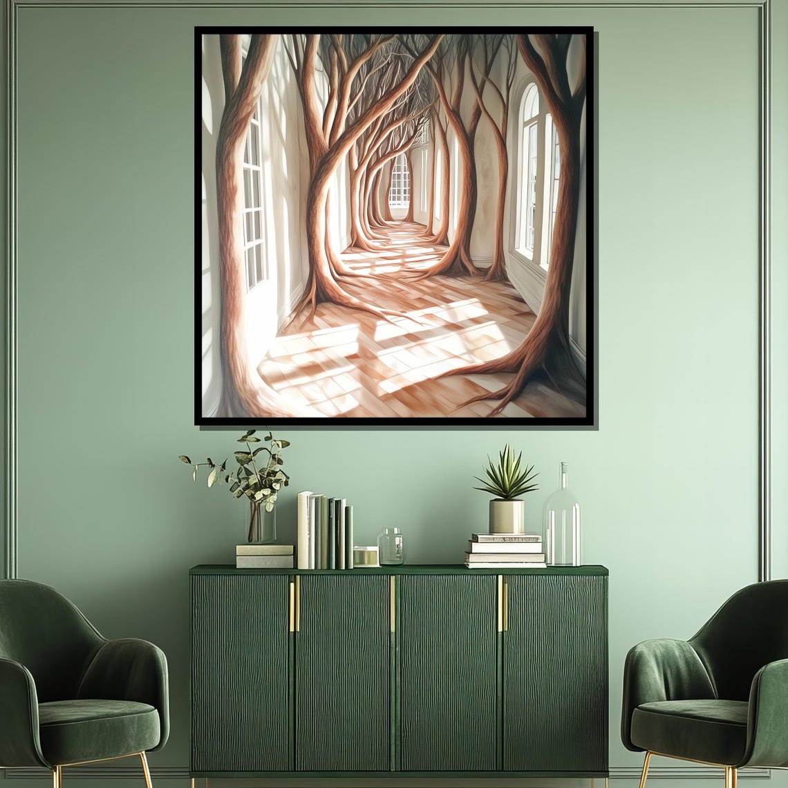Surreal Tree Corridor Hallway Dreamlike Fantasy Nature Art Poster - Image 3