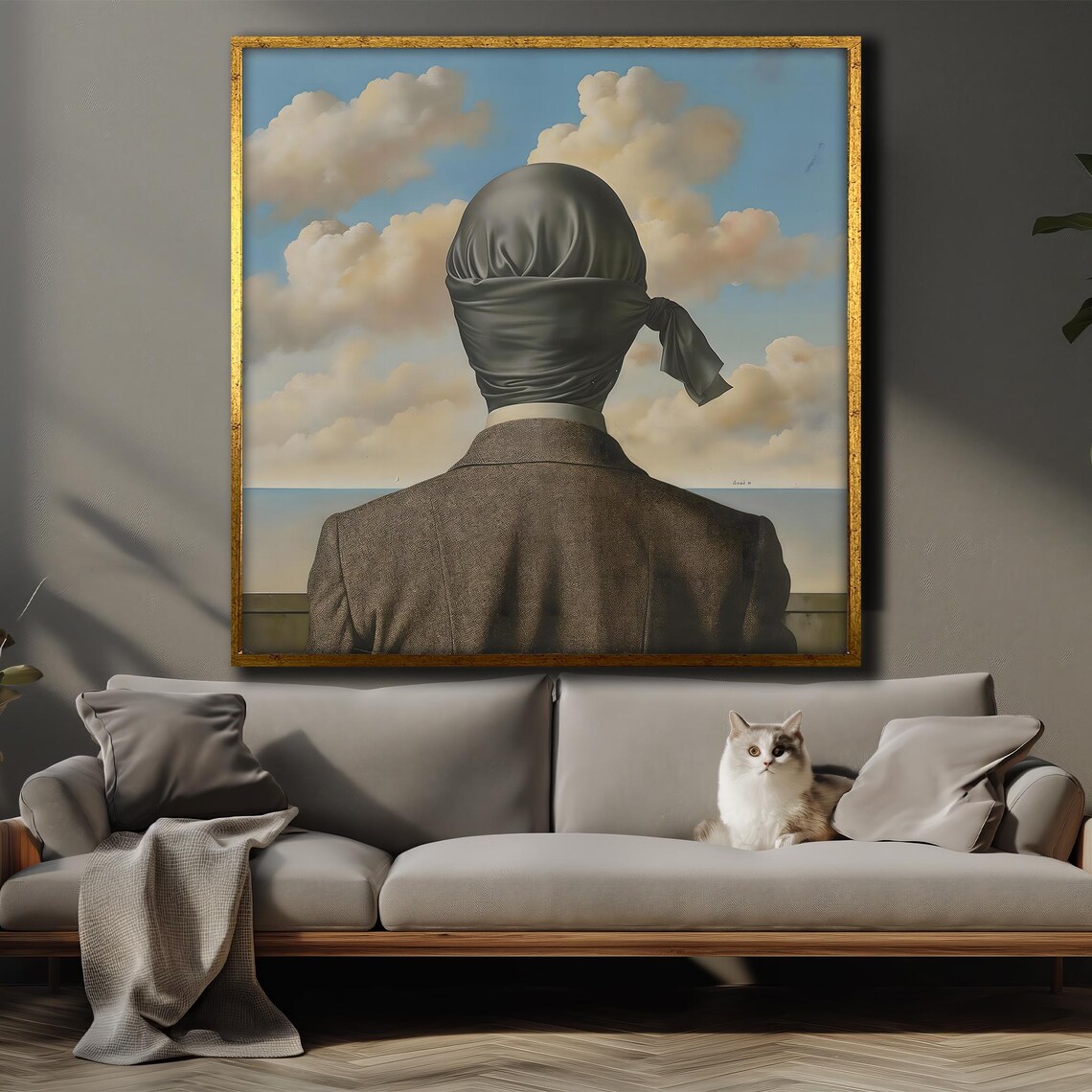 Surreal Portrait Of A Blindfolded Man Facing The Sea And Clouds Poster - Image 4