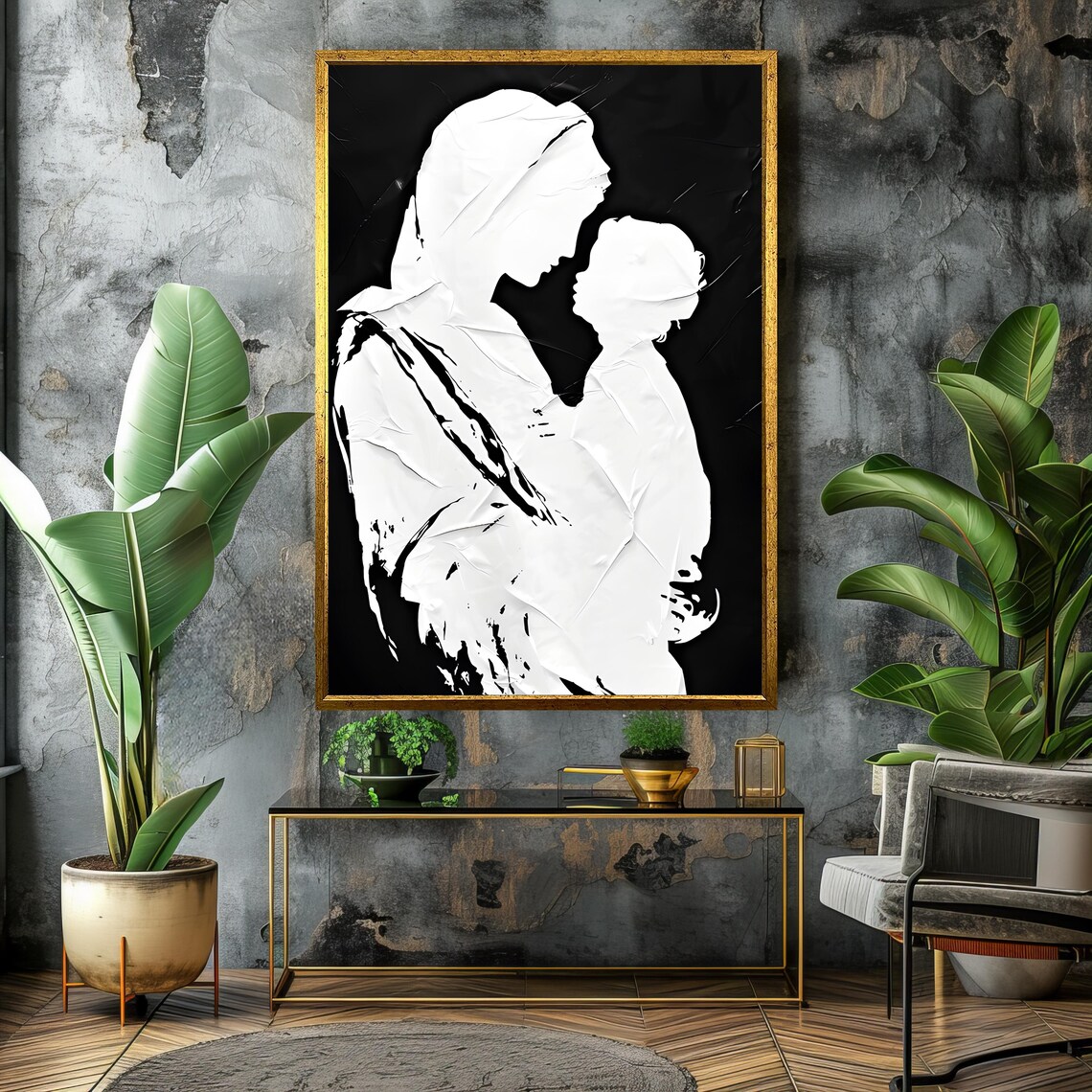 Minimalist Black And White Silhouette Of A Mother And Child Poster - Image 4