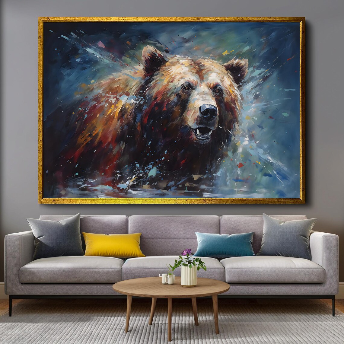 Grizzly Bear Portrait Colorful Expressive Wildlife Painting Poster - Image 4