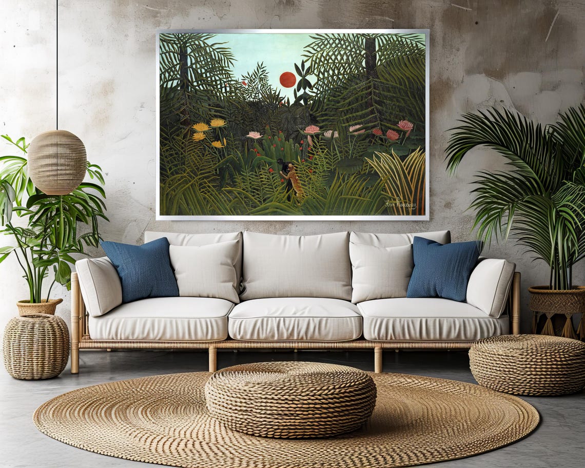 Henri Rousseau Sunset Jungle Landscape with Red Sun Glow Poster - Image 3