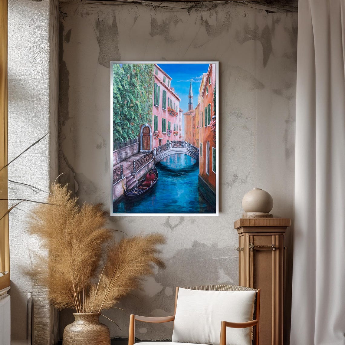 Charming Venetian Canal Gondola Romantic Pink Building Poster - Image 3