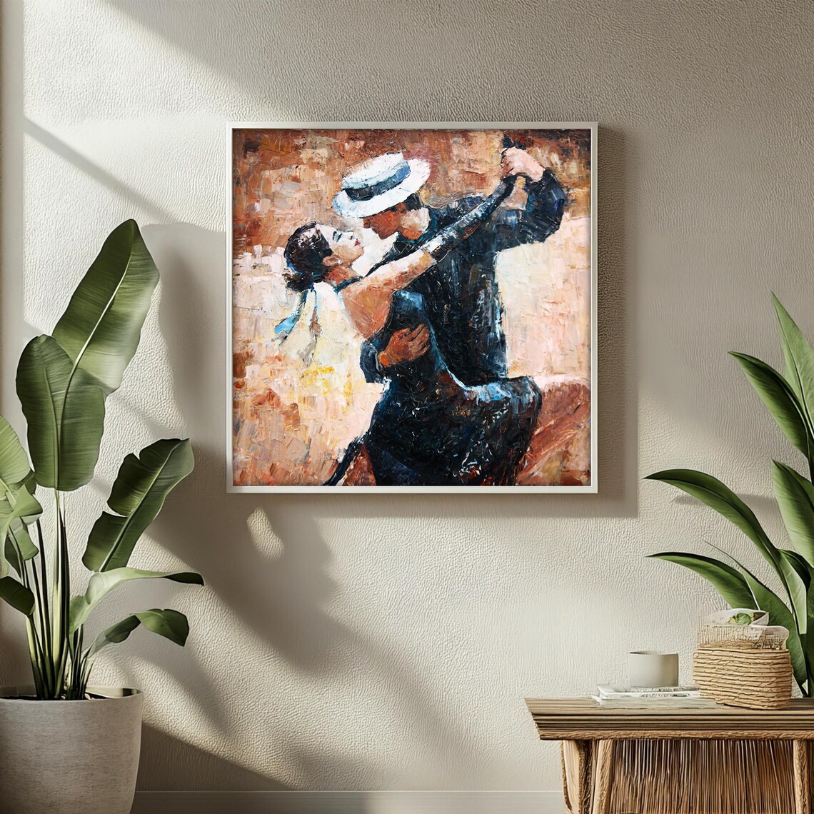 Expressive Tango Couple In Hat, Textured Painting - Image 2