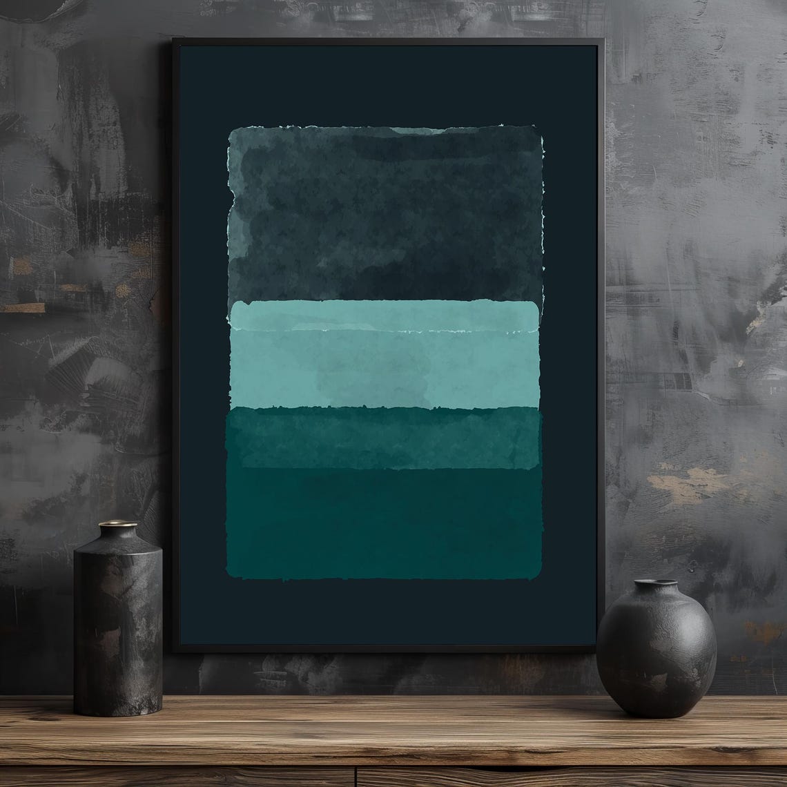 Mark Rothko Style Layered Teal Watercolor Abstract Art Poster - Image 2